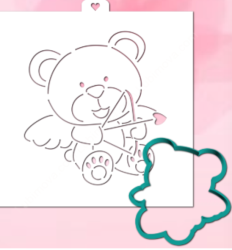 Вырубка+трафарет «Мишка с крылышками и луком» Изображение Вырубка+трафарет «Мишка с крылышками и луком»